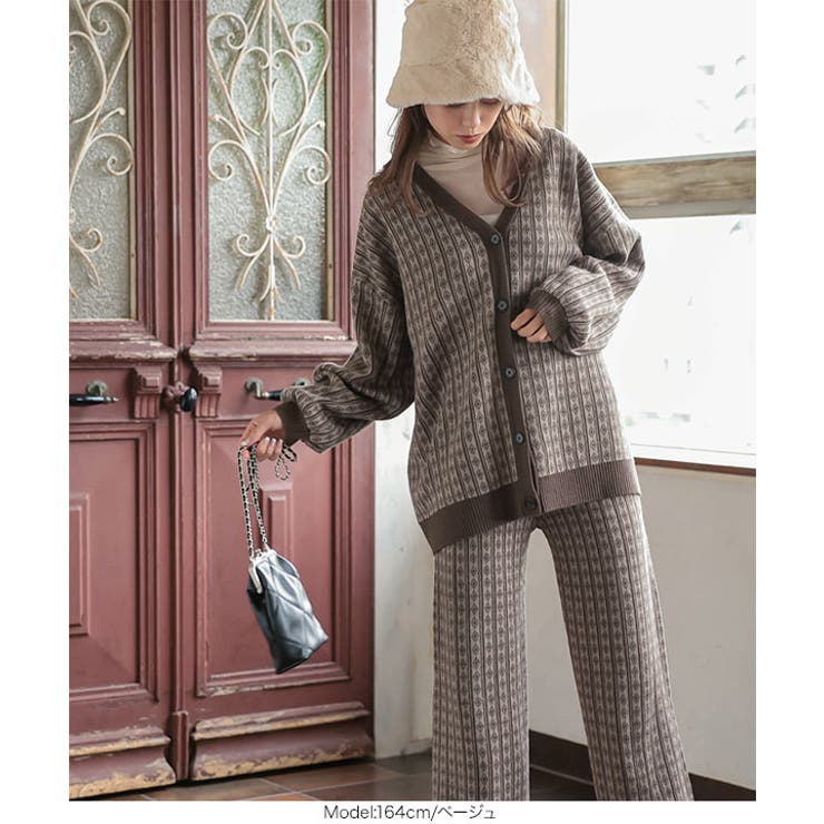 ダイヤストライプ柄ジャガードニットカーディガン レディース トップス | KOBE LETTUCE | 詳細画像10 