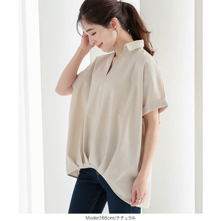 シャツ スキッパー カシュクール風 裾 タック 袖 ロールアップ レディース ブラウス 半袖 レディース 麻綿混合 シャツ 襟付き 五分袖 シャツ レディース 夏 楽天市場】スキッパー ブラウス 半袖 シャツ トップス シャツ