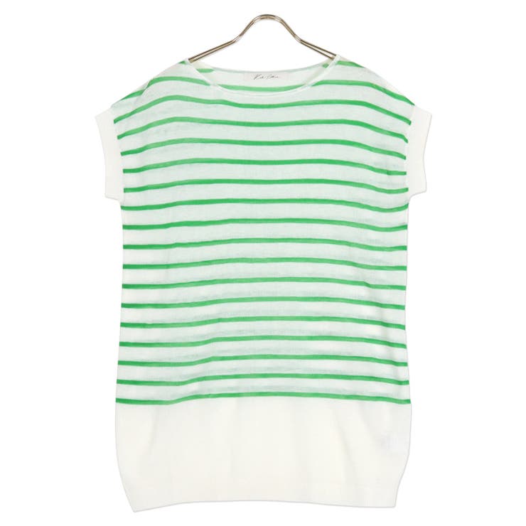 オフ×グリーン | 涼感シアーボーダーニットチュニック [C6111] トップス | KOBE LETTUCE