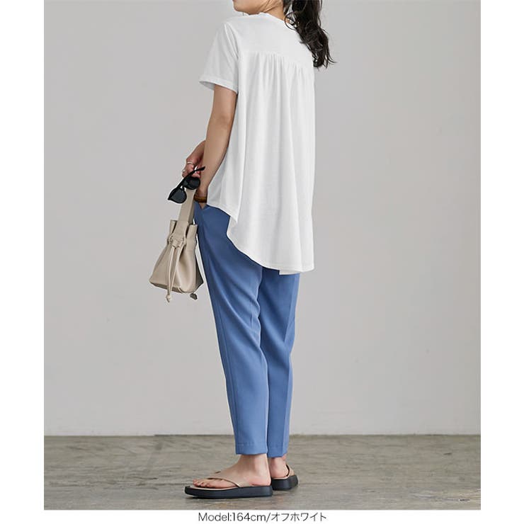 バックギャザーアシンメトリーチュニックTシャツ レディース