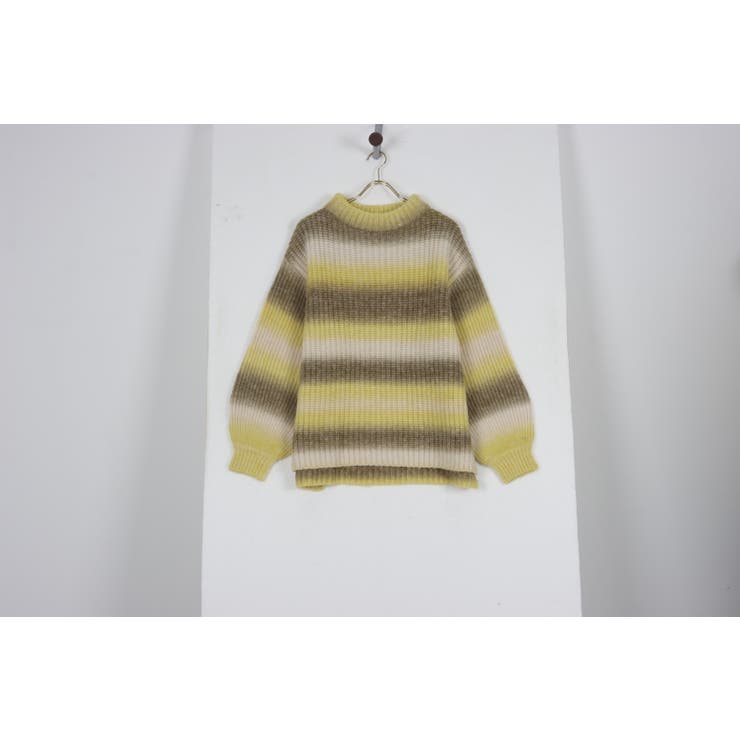 カーキ×イエロー | グラデーションモックネックニットトップス［C6292］ | KOBE LETTUCE