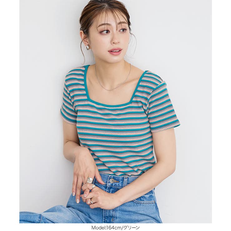 スクエア Uネック2wayマルチボーダーTシャツ [C6241] | KOBE LETTUCE | 詳細画像9 