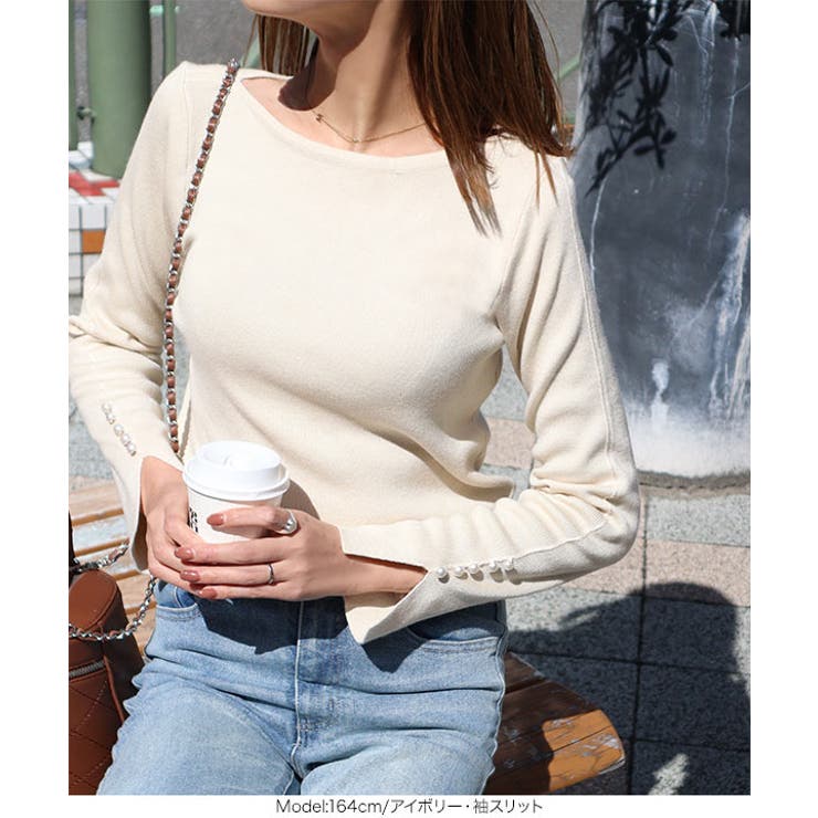 選べる2タイプ パール付きリブニット［C6562］ | KOBE LETTUCE | 詳細画像5 