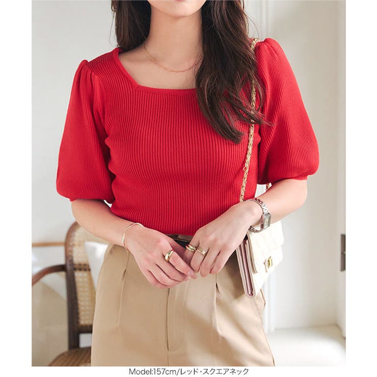 モックネックorスクエアネックぽわんスリーブニットトップス［C6609］ | KOBE LETTUCE | 詳細画像17 