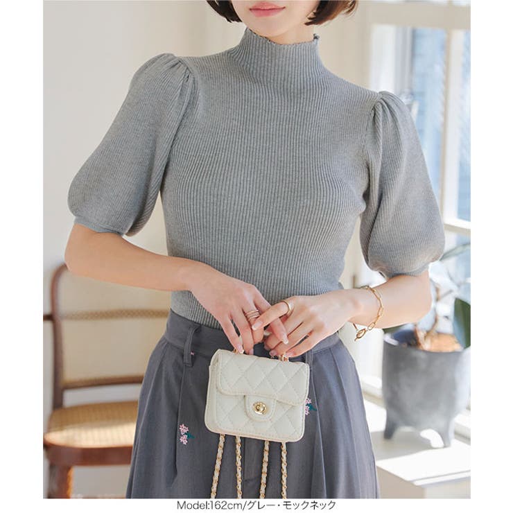 モックネックorスクエアネックぽわんスリーブニットトップス［C6609］ | KOBE LETTUCE | 詳細画像23 