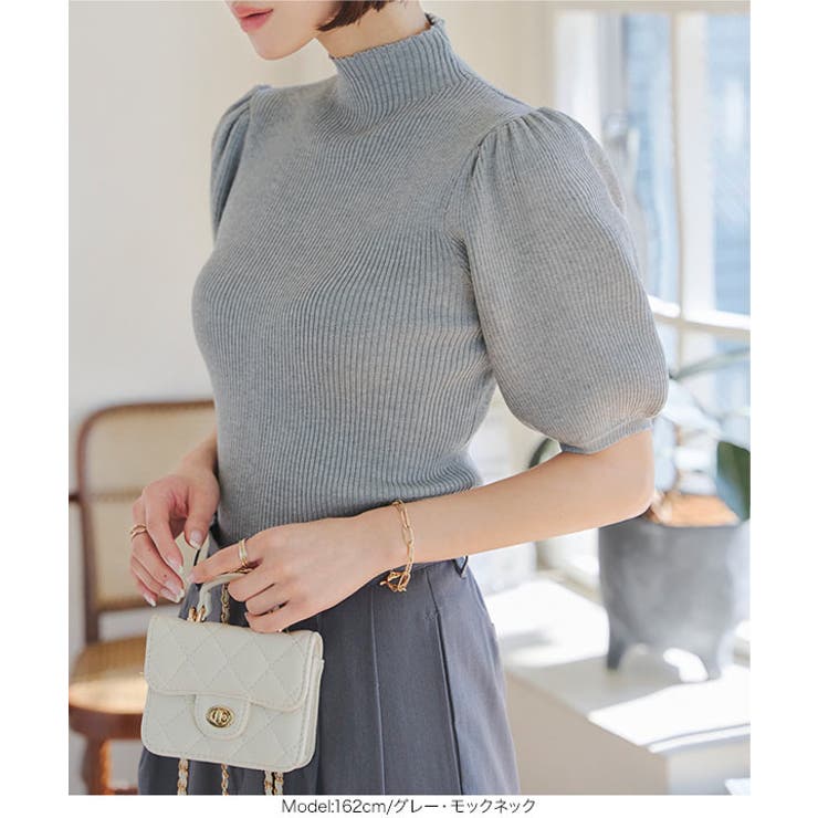 モックネックorスクエアネックぽわんスリーブニットトップス［C6609］ | KOBE LETTUCE | 詳細画像24 