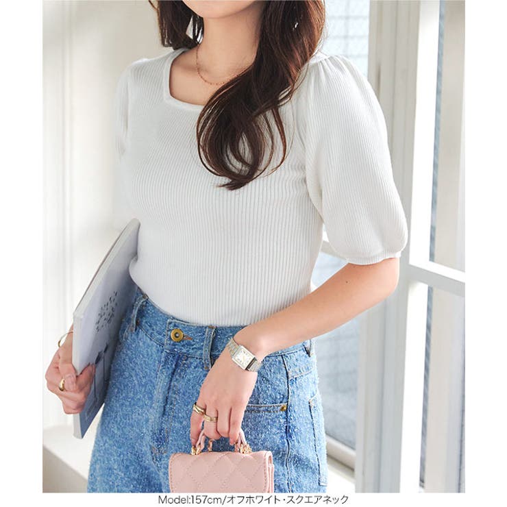 モックネックorスクエアネックぽわんスリーブニットトップス［C6609］ | KOBE LETTUCE | 詳細画像8 