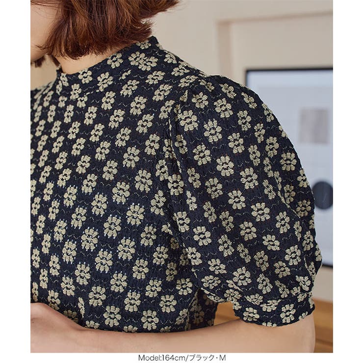 花柄モックネックトップス［C6742］