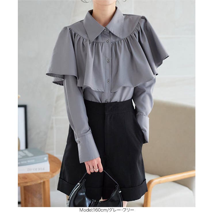 胸元ケープフリル長袖ブラウス［C6844］[品番：KO000013910]｜KOBE