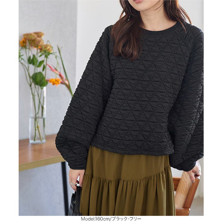 ブラック | ボリュームスリーブショート丈キルティングトップス［C6900］ | KOBE LETTUCE