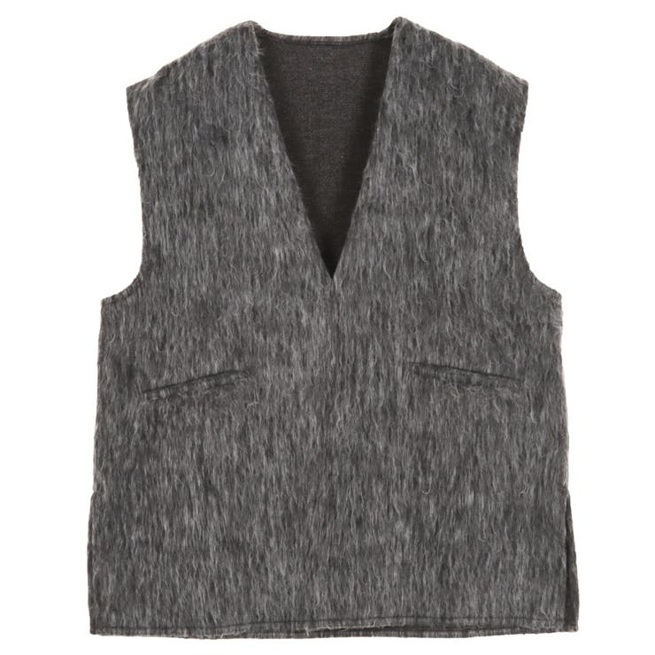スミクロ | Vネックシャギーロングベスト［C6903］秋 冬 | KOBE LETTUCE