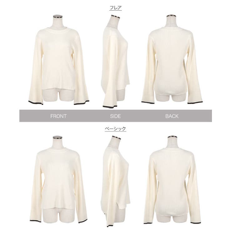 もっちりニットで着心地抜群袖バイカラーリブニットトップス リブニット ニット | KOBE LETTUCE | 詳細画像44 