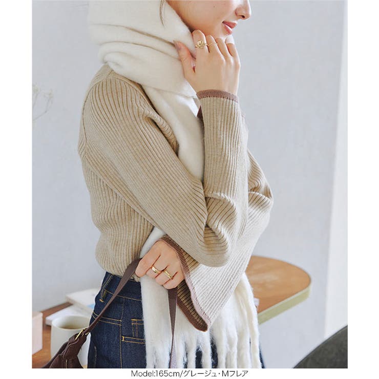 もっちりニットで着心地抜群袖バイカラーリブニットトップス リブニット ニット | KOBE LETTUCE | 詳細画像8 