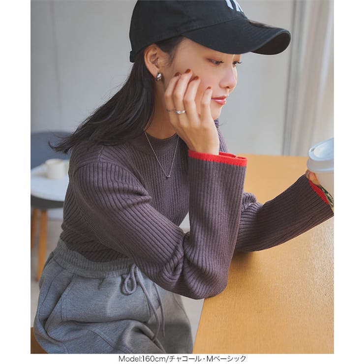 もっちりニットで着心地抜群袖バイカラーリブニットトップス リブニット ニット | KOBE LETTUCE | 詳細画像23 