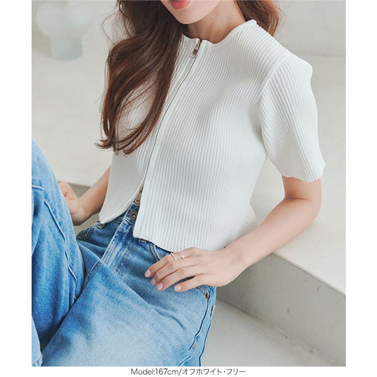 ダブルジップ半袖ニットトップス［C7079］[品番：KO000014260]｜KOBE