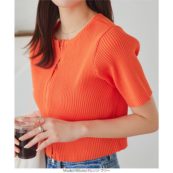 ダブルジップ半袖ニットトップス［C7079］[品番：KO000014260]｜KOBE