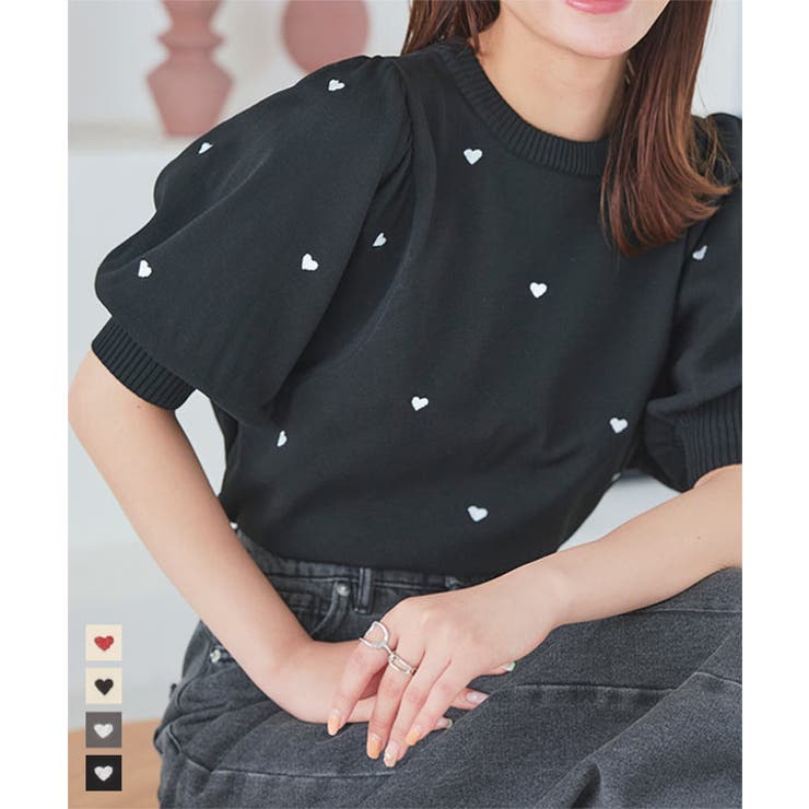 ハート柄ボリュームスリーブ柄ニット［C7138］ | KOBE LETTUCE | 詳細画像1 