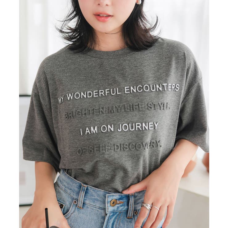 3DエンボスゆるTシャツトップス［C7147］[品番：KO000014414