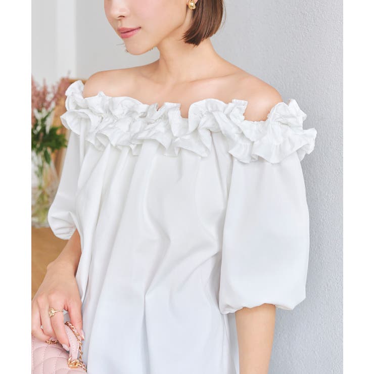 シワになりにくい 3wayオフショルフリルブラウス［C7158］[品番