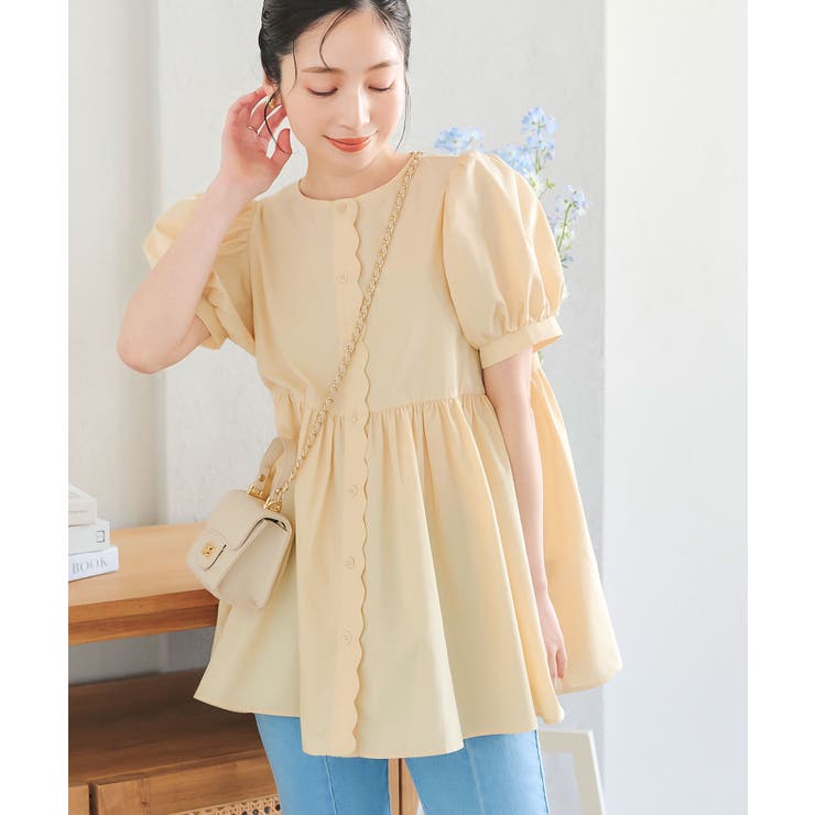 新品タグ付き/神戸レタス/スカラップ/チュニック/ブラウス/白