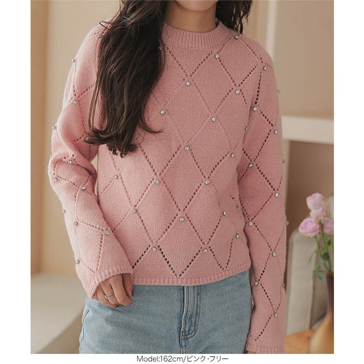 ダイヤ柄ビジューニットトップス［C7196］ | KOBE LETTUCE | 詳細画像3 