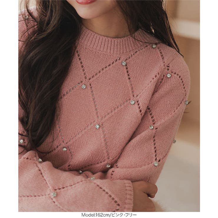 ダイヤ柄ビジューニットトップス［C7196］ | KOBE LETTUCE | 詳細画像4 