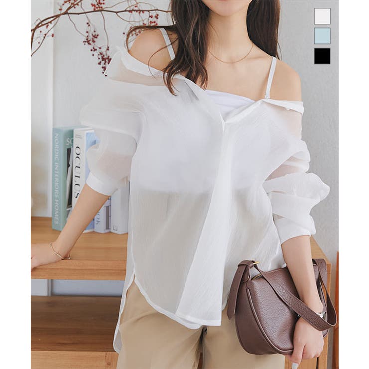 3wayキャミストラップ付オフショルシアービッグシャツ［C7247］ | KOBE LETTUCE | 詳細画像1 