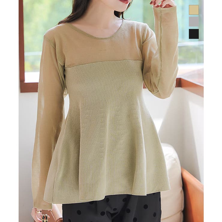 シアーラメ切替ペプラムニットプルオーバー［C7268］ | KOBE LETTUCE | 詳細画像1 