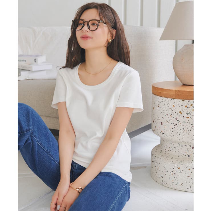 シルクタッチコットン深UネックTシャツ［C7272］[品番