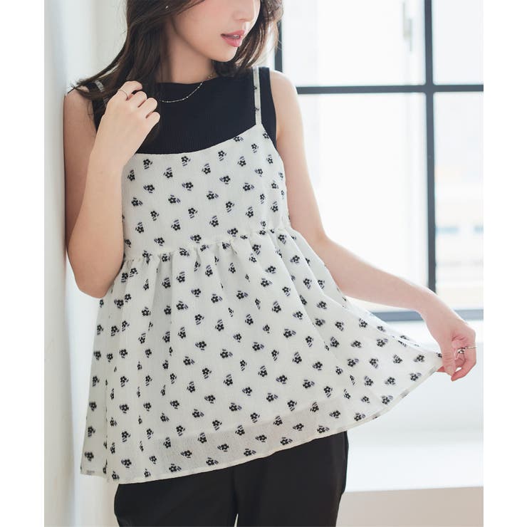 オフホワイト | フラワー刺繍シアージャガードビスチェトップス［C7279］ | KOBE LETTUCE