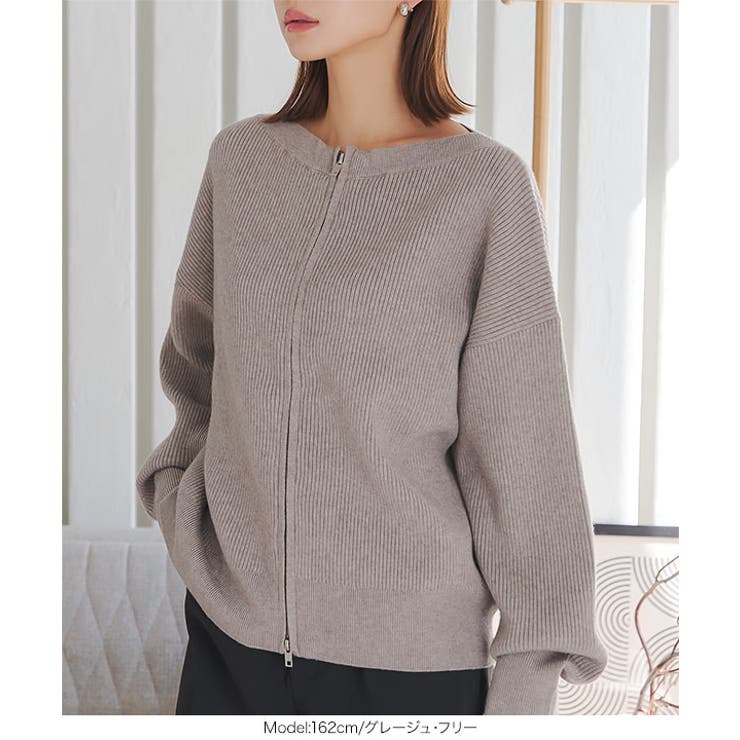 ダブルジップオフショルニットトップス［C7323］[品番：KO000014848