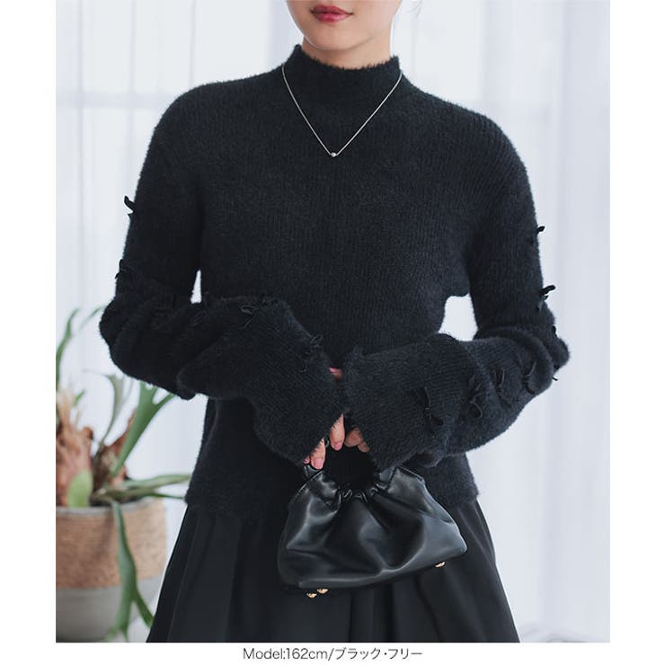 リボンフレアスリーブシャギーニットモックネックトップス［C7345］ | KOBE LETTUCE | 詳細画像6 