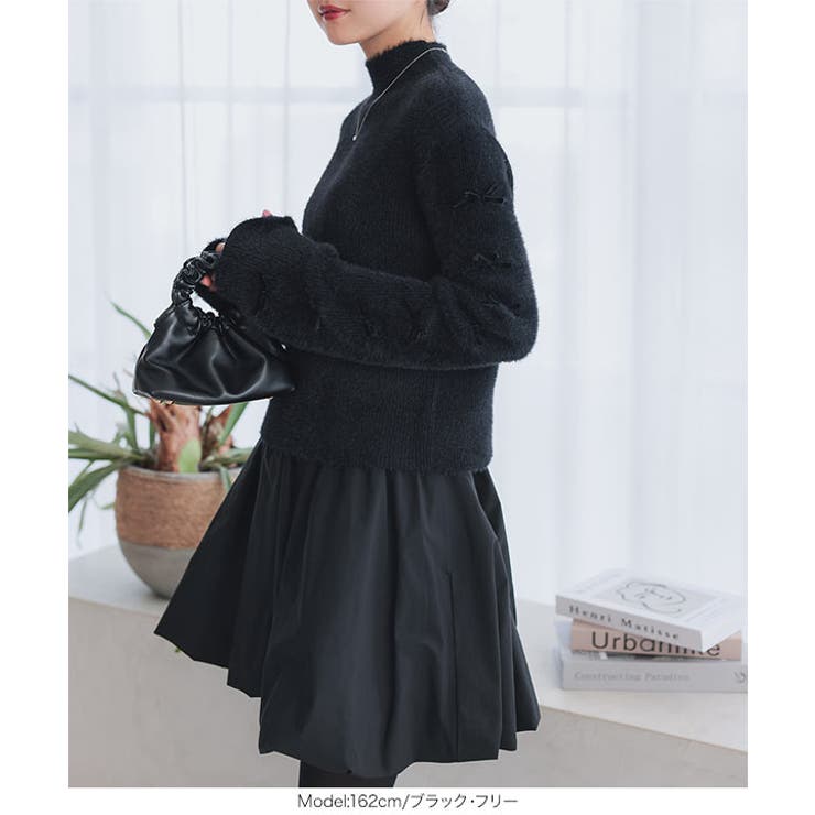 リボンフレアスリーブシャギーニットモックネックトップス［C7345］ | KOBE LETTUCE | 詳細画像8 