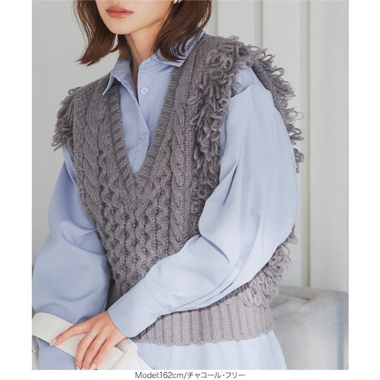 ケーブルニットフリンジベスト［C7348］[品番：KO000014807