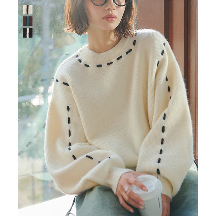 大きな取引 ステッチリボンニットトップス［C7384］[品番：KO000014969 トップス
