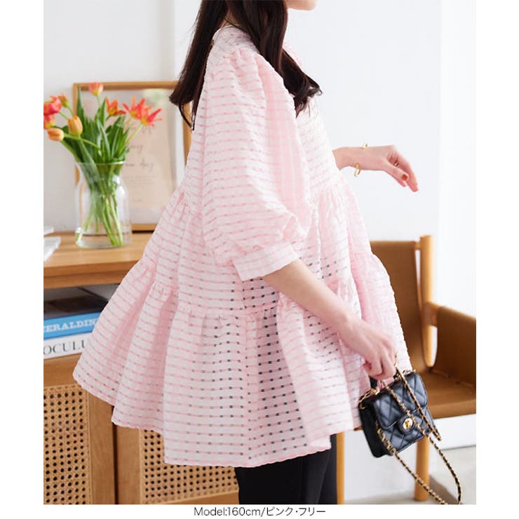 シアーチェックティアードブラウス［C7398］ | KOBE LETTUCE | 詳細画像3 