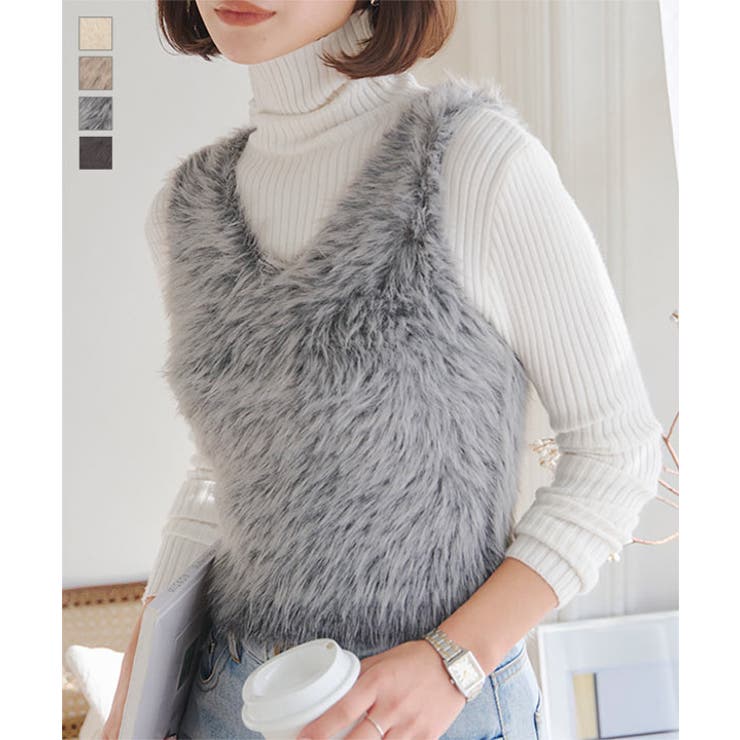 ミックスシャギーフェザーニットベスト［C7403］[品番：KO000014970