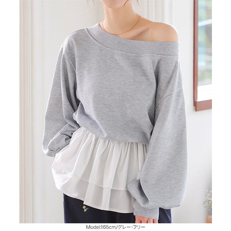 シャツレイヤード風オフショルスウェット［C7405］ | KOBE LETTUCE | 詳細画像1 