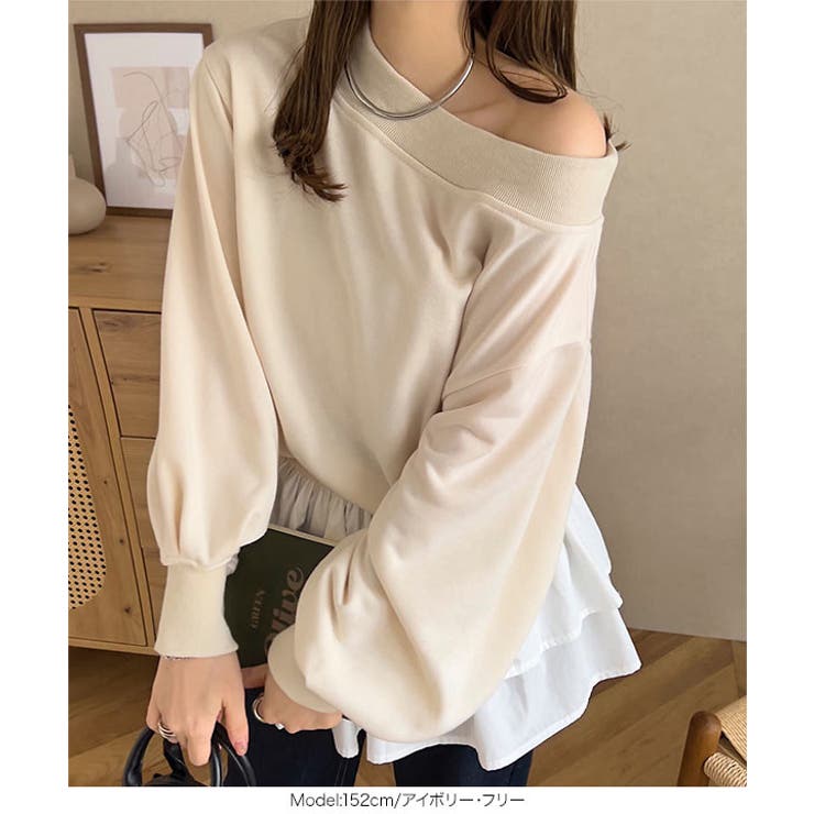 シャツレイヤード風オフショルスウェット［C7405］ | KOBE LETTUCE | 詳細画像8 