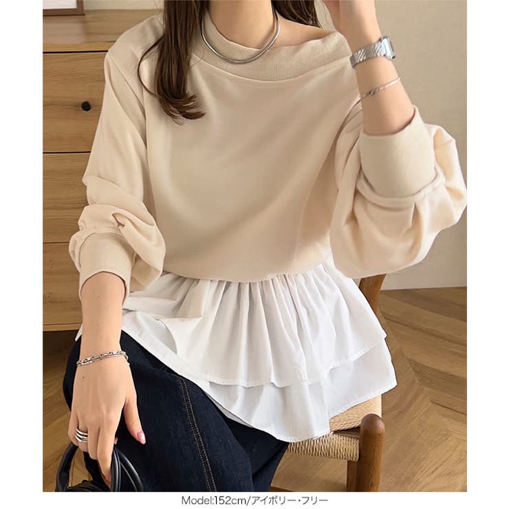 シャツレイヤード風オフショルスウェット［C7405］ | KOBE LETTUCE | 詳細画像9 