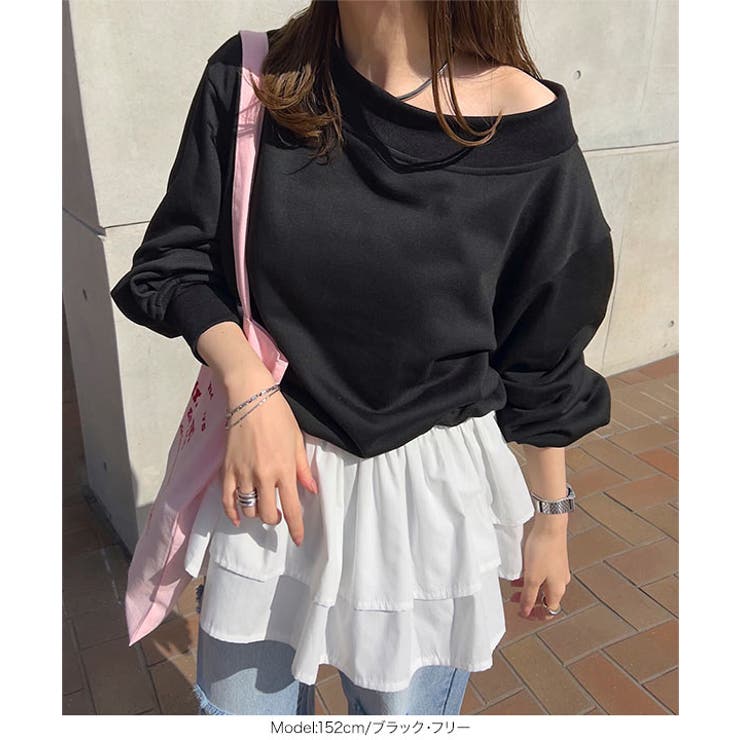 シャツレイヤード風オフショルスウェット［C7405］ | KOBE LETTUCE | 詳細画像12 