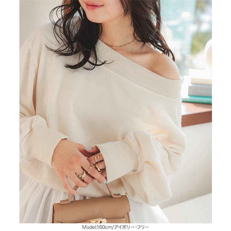 シャツレイヤード風オフショルスウェット［C7405］ | KOBE LETTUCE | 詳細画像6 