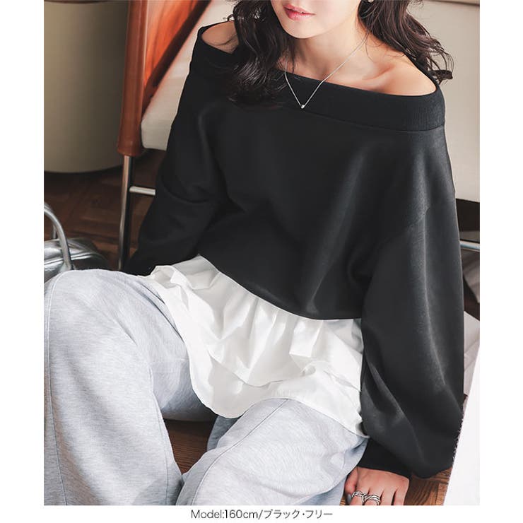 シャツレイヤード風オフショルスウェット［C7405］ | KOBE LETTUCE | 詳細画像11 