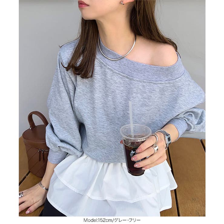 シャツレイヤード風オフショルスウェット［C7405］ | KOBE LETTUCE | 詳細画像4 