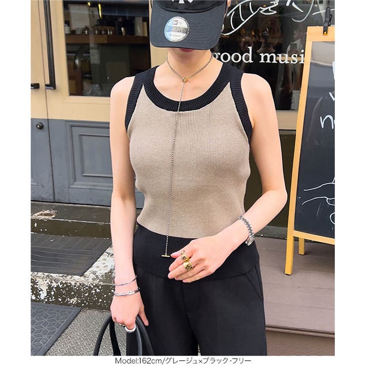 カップ付きアメリカンスリーブニットトップス［C7444］[品番