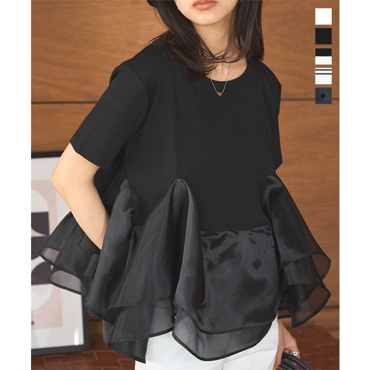 オーガンジードッキングペプラムTシャツ［C7460］ | KOBE LETTUCE | 詳細画像1 