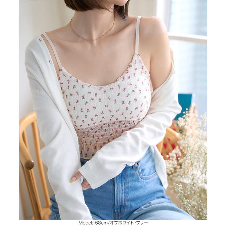 カップ付き小花柄シャーリングキャミ［C7527］ | KOBE LETTUCE | 詳細画像4 