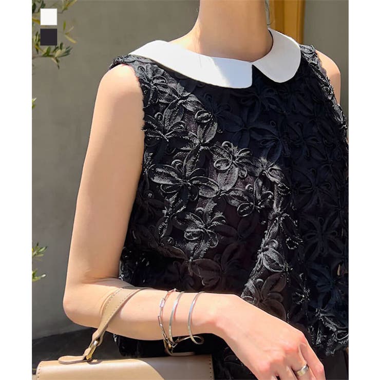 襟付き花柄シアーバルーントップス［C7532］ | KOBE LETTUCE | 詳細画像1 