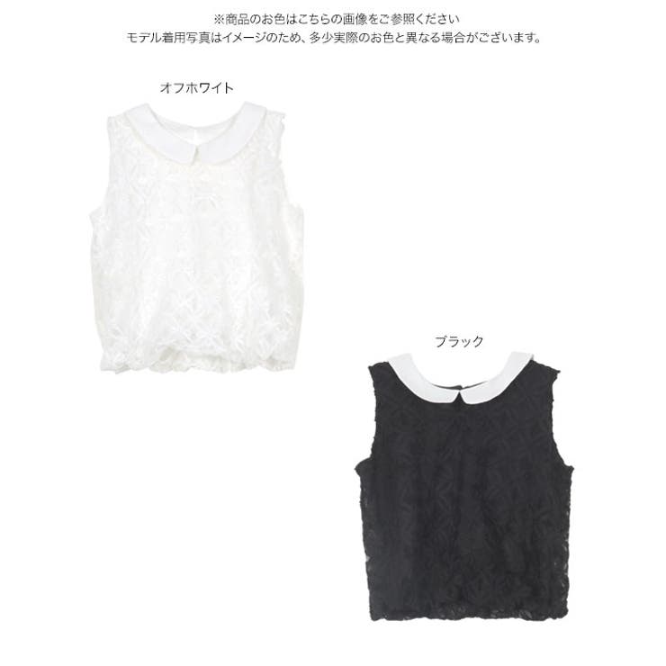 襟付き花柄シアーバルーントップス［C7532］