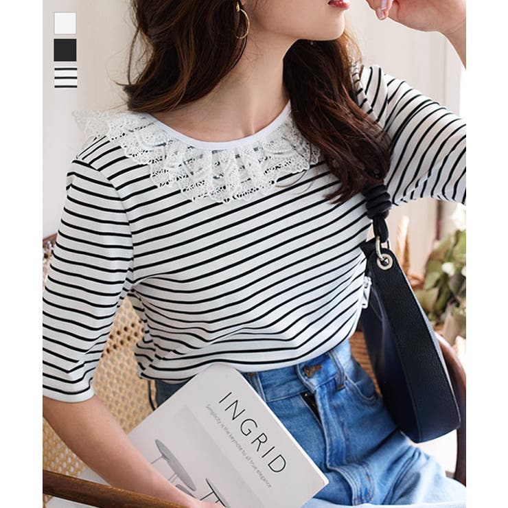 前後2wayレース襟Tシャツ［C7535］ | KOBE LETTUCE | 詳細画像1 